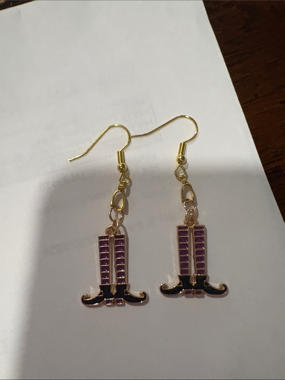Gold-Tone Purple Witch’s Boots Drop Earrings - Women Accessories